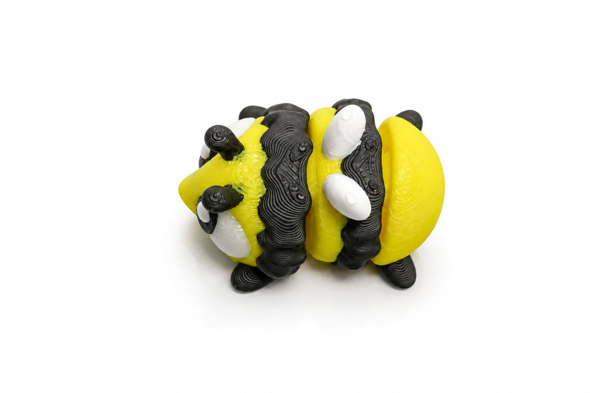 3D gedruckte Bienenfigur Schwarz Gelb mit beweglichem Körper