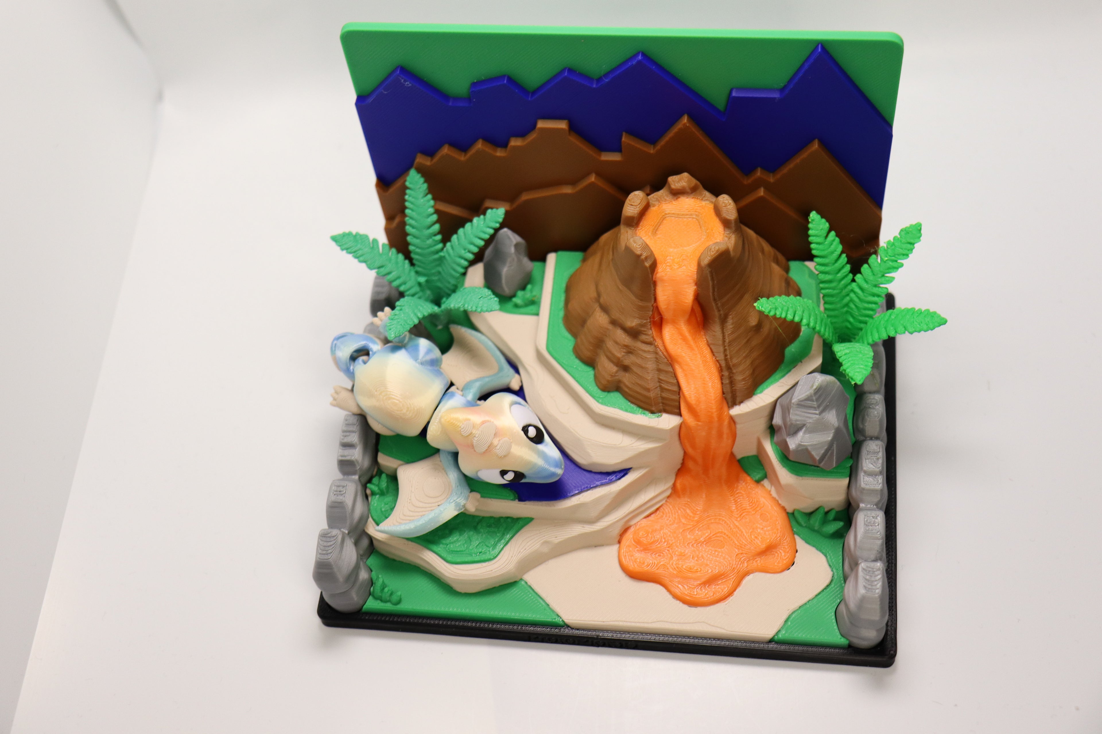Dinosaurier Spielset mit Vulkan – 3D Druck Dino Spielwelt – Dino Figur wählbar – Swiss Made