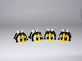 Set mit 4 beweglichen Bienenfiguren Schwarz Gelb mit weissen Flügeln
