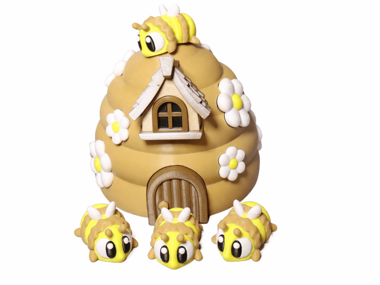 Bienenhaus Spielset aus dem 3D - Druck – mit detailreichem Bienenhaus und 4 Bienen für eine lebendige Spielszene. - Protoplot3D
