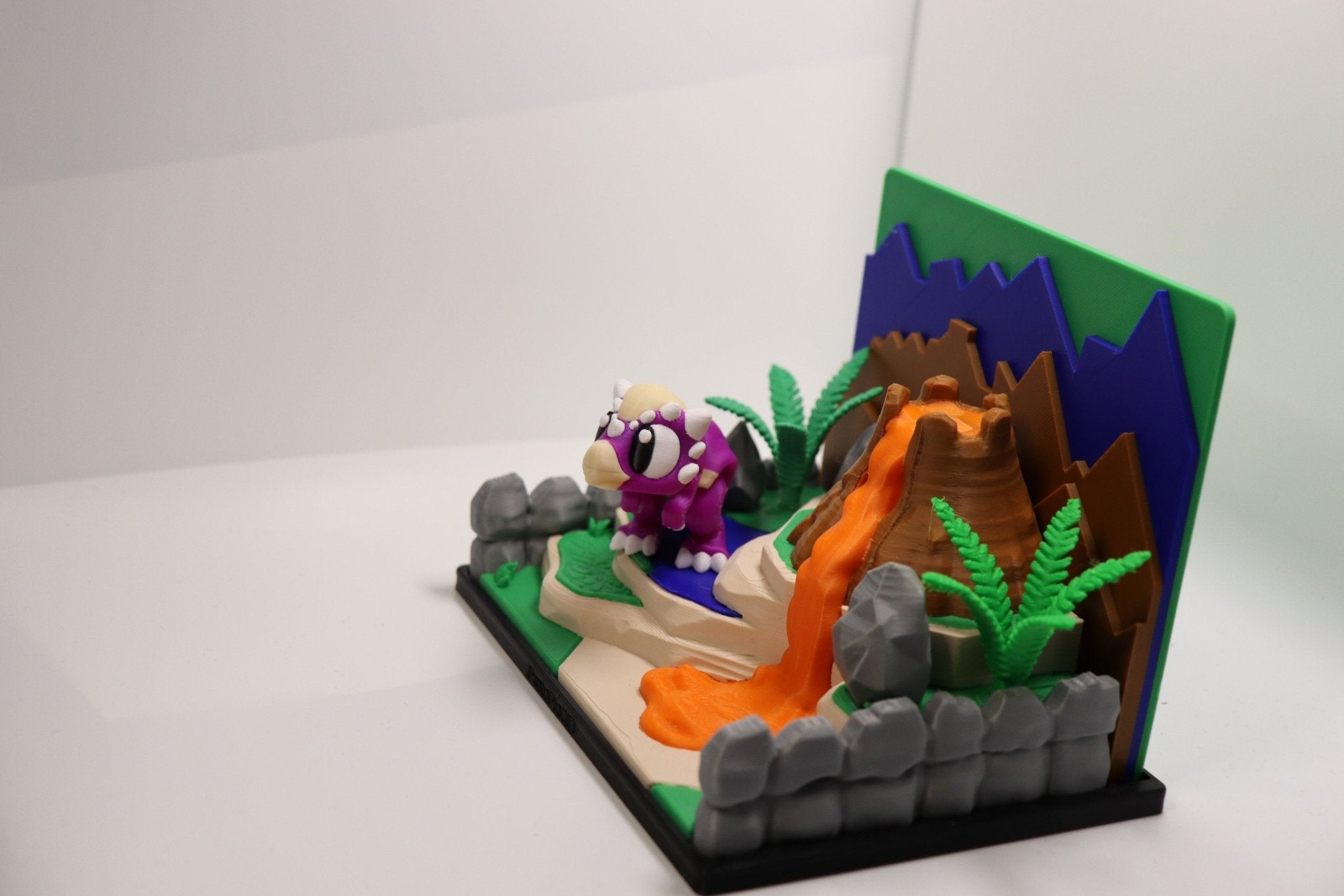 Dinosaurier Spielset mit Vulkan – 3D Druck Dino Spielwelt – Dino Figur wählbar – Swiss Made - Protoplot3D