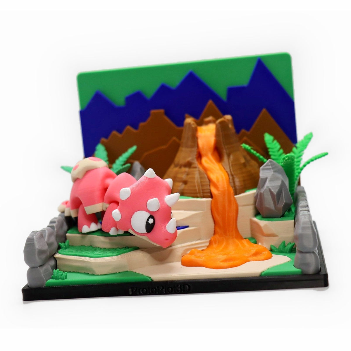 Dinosaurier-Spielset Vulkan – Dino-Figur nach Wahl - ProtoPlot3D
