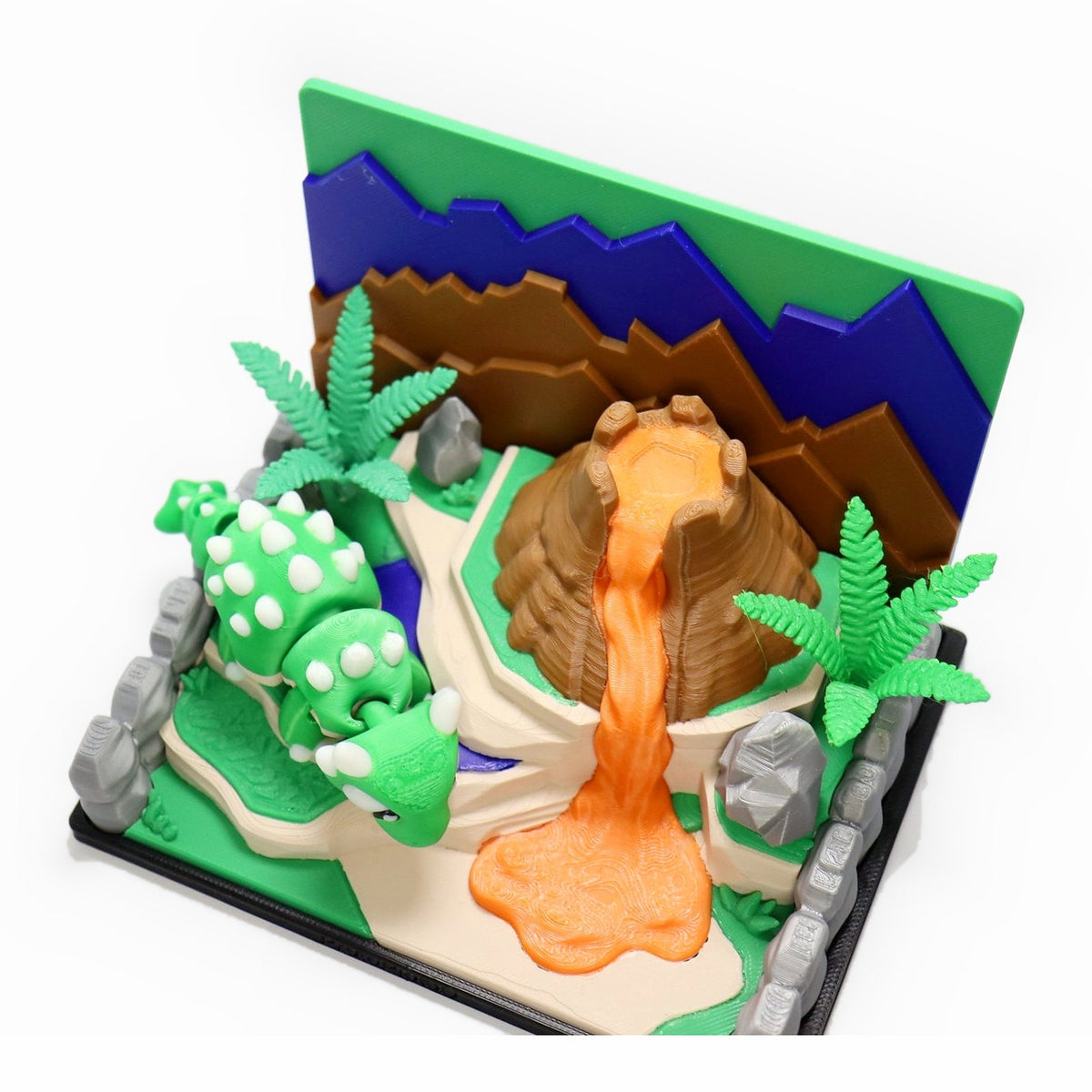 Dinosaurier-Spielset Vulkan – Dino-Figur nach Wahl - ProtoPlot3D