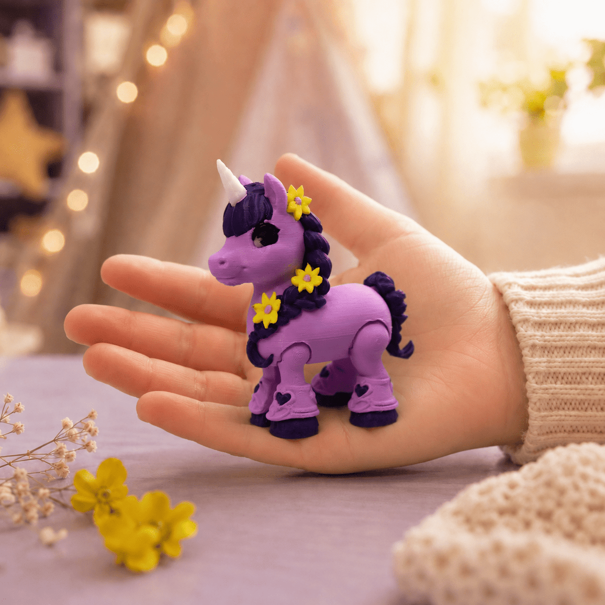 Einhorn Blütenzauber – Bewegliche 3D-Druck-Figur - ProtoPlot3D