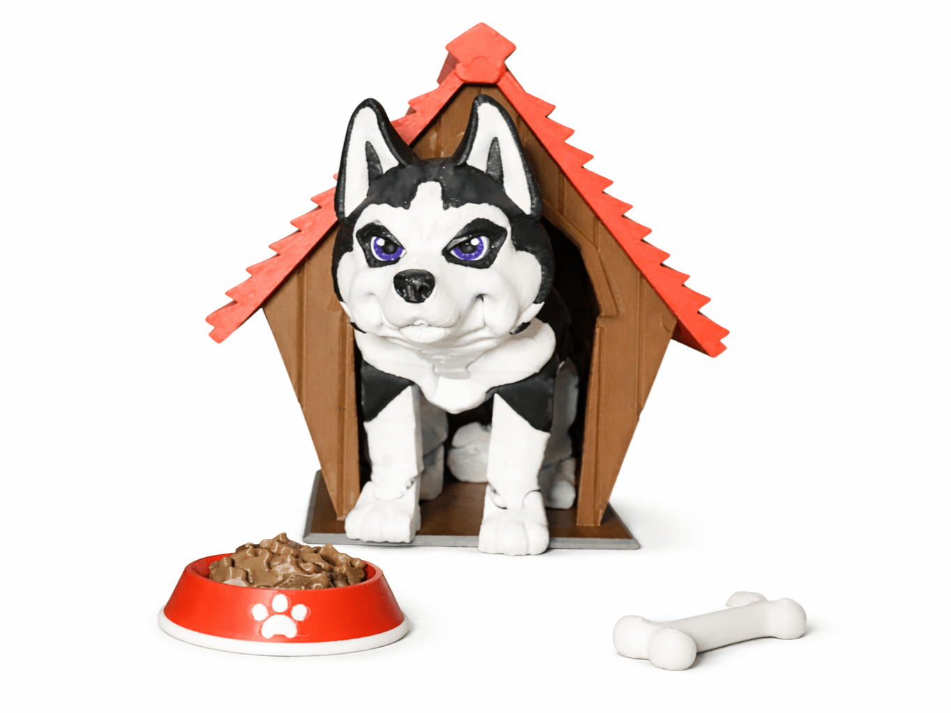 Husky Spielset aus dem 3D - Druck – mit Husky und detailreicher Hundehütte für eine realistische Spielszene. - Protoplot3D