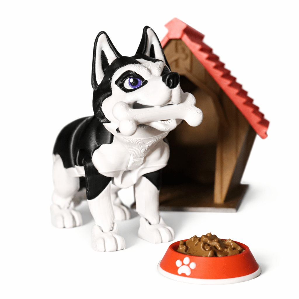 Husky Spielset aus dem 3D - Druck – mit Husky und detailreicher Hundehütte für eine realistische Spielszene. - Protoplot3D