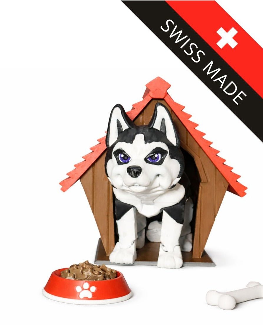 Husky Spielset aus dem 3D - Druck – mit Husky und detailreicher Hundehütte für eine realistische Spielszene. - Protoplot3D