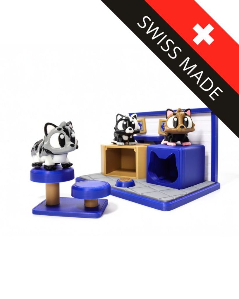 Katzen Spielzeug Set – 3D Druck Tierfiguren mit Katzenhaus – Swiss Made - Protoplot3D