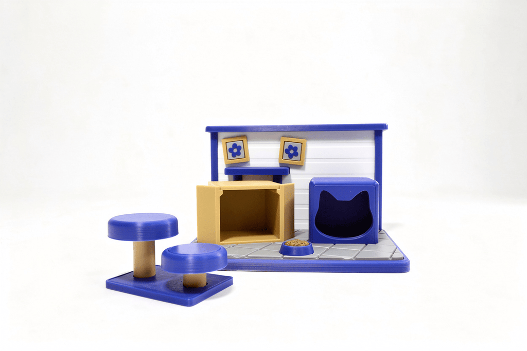 Katzen Spielzeug Set – 3D Druck Tierfiguren mit Katzenhaus – Swiss Made - Protoplot3D