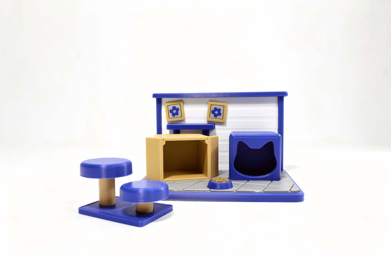 Katzen Spielzeug Set – 3D Druck Tierfiguren mit Katzenhaus – Swiss Made - Protoplot3D