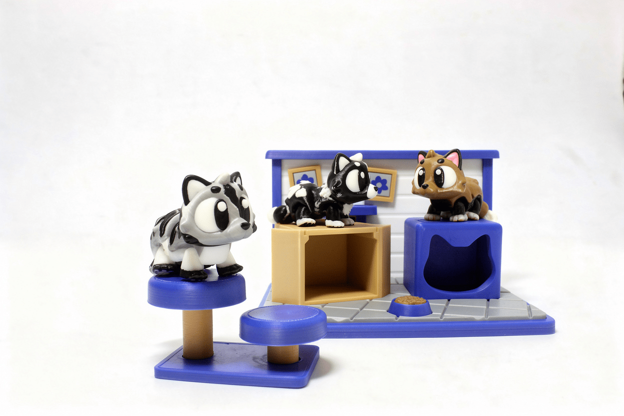 Katzen Spielzeug Set – 3D Druck Tierfiguren mit Katzenhaus – Swiss Made - Protoplot3D