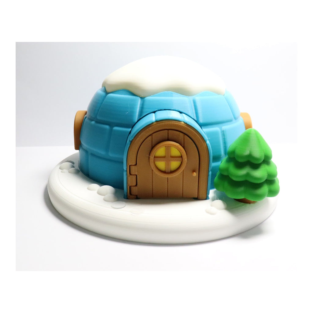 3D-gedrucktes Pinguin Iglu Spielzeug mit Schneedach und Tannenbaum