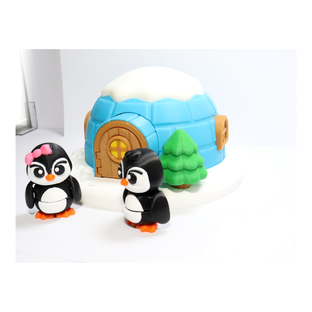 Pinguin Spielzeug Set mit Iglu, Tannenbaum und zwei beweglichen Pinguinfiguren