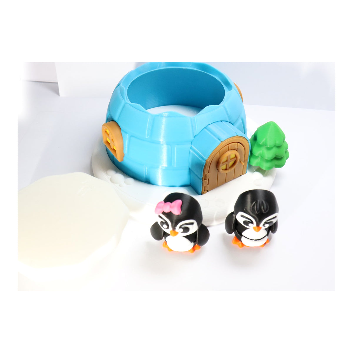 Pinguin Spielset mit geöffnetem Iglu und abnehmbarem Schneedach