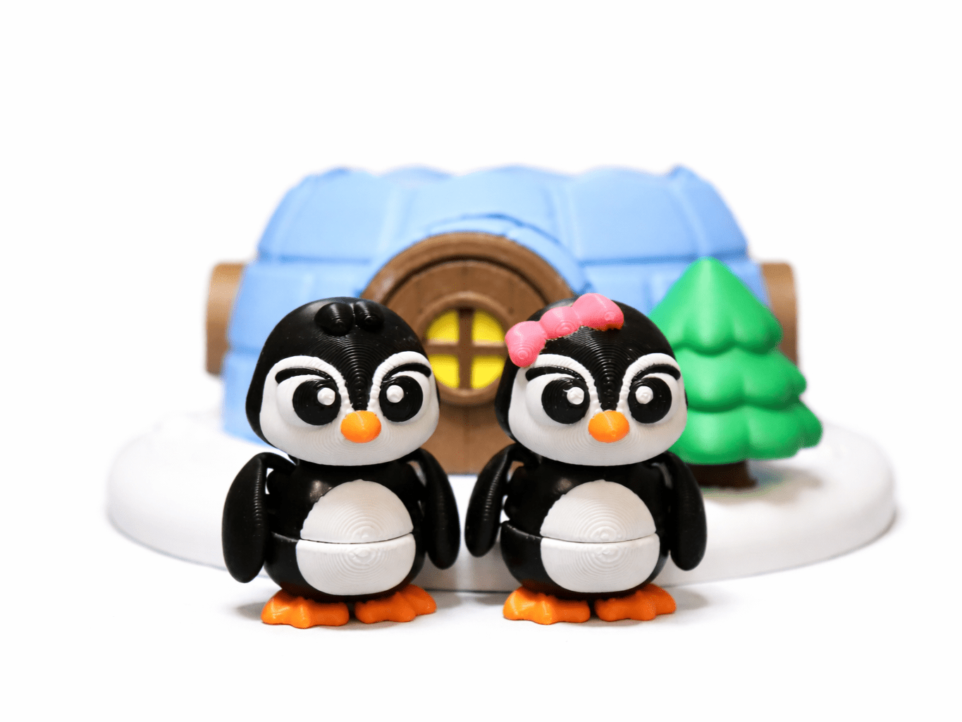 Pinguin Spielzeug Set – 3D Druck Tierfiguren mit Iglu – beweglich – Swiss Made - Protoplot3D