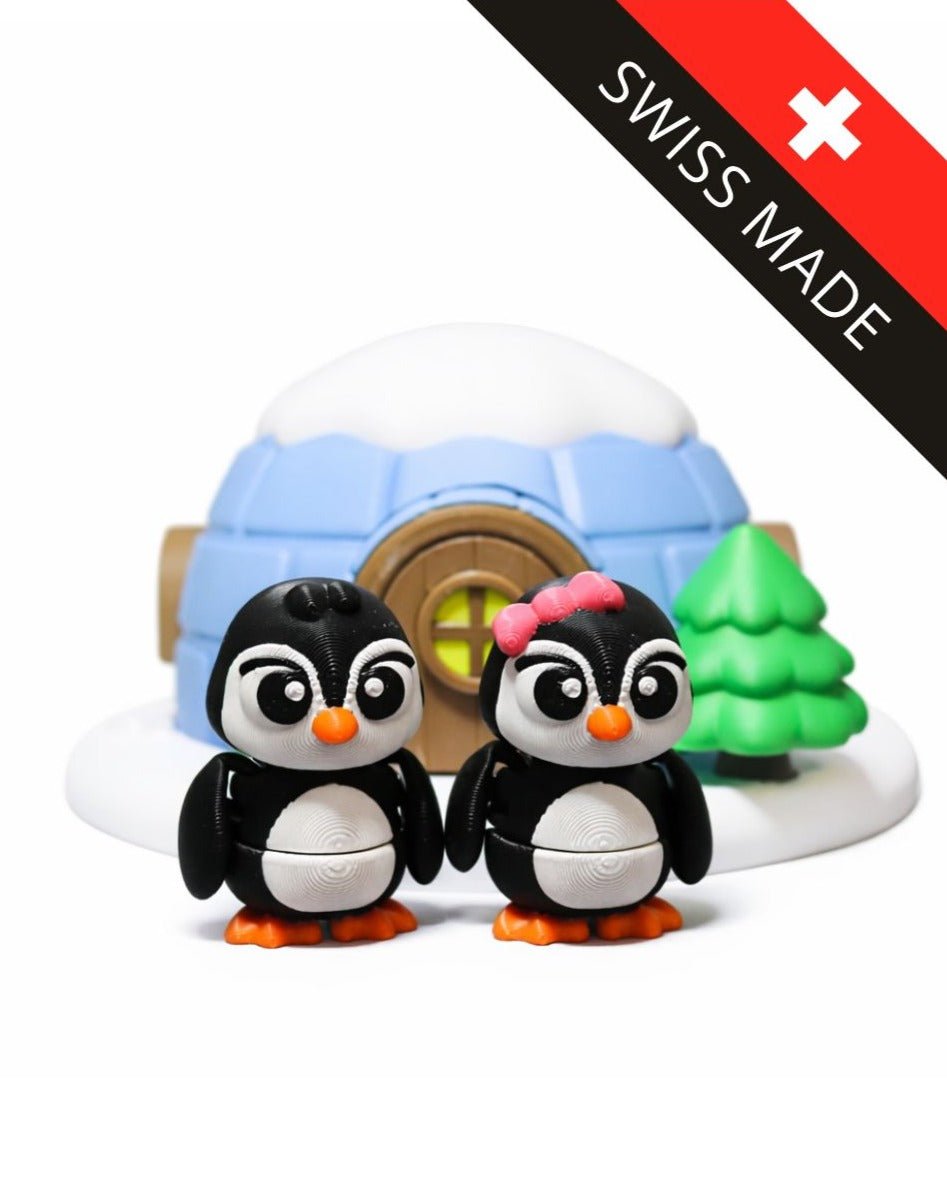 Pinguin Spielzeug Set – 3D Druck Tierfiguren mit Iglu – beweglich – Swiss Made - Protoplot3D