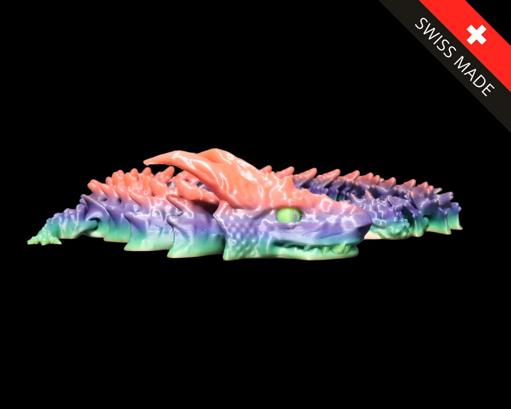 ProtoDrache Nebelsturm – 3D Druck Drache – beweglich – Rainbow Drache – Spielzeug Drache – Swiss Made - Protoplot3D