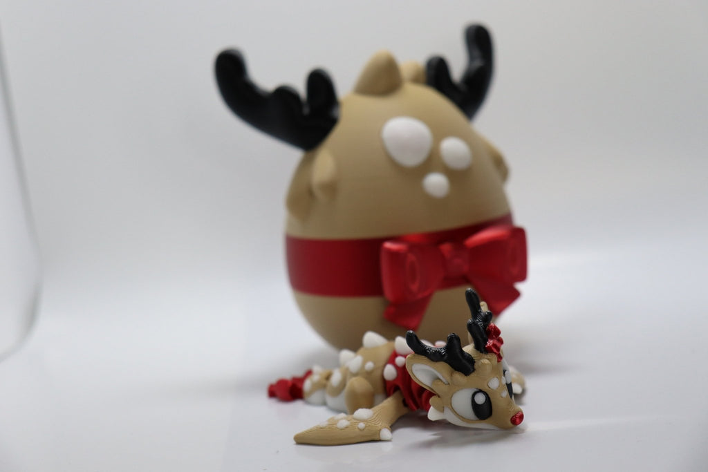ProtoDrache Wintergeweih – 3D Druck Drache – beweglich – Spielzeug Drache mit Ei – Swiss Made - Protoplot3D