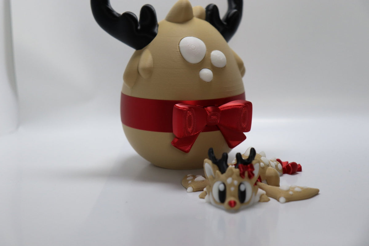 ProtoDrache Wintergeweih – 3D Druck Drache – beweglich – Spielzeug Drache mit Ei – Swiss Made - Protoplot3D