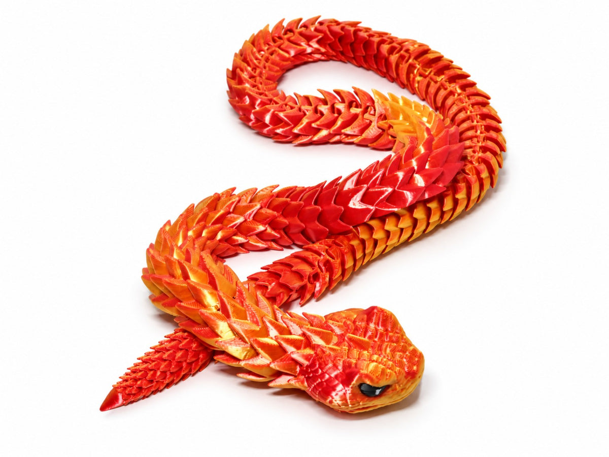 ProtoSchlange Flamira bewegliche rot-orange-goldene Feuerschlange – Gesamtansicht