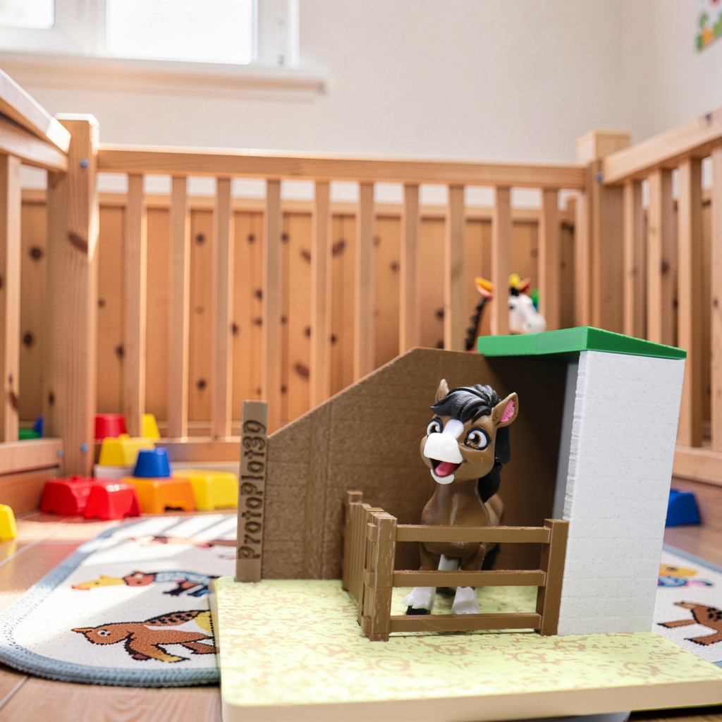 Pferde Spielset mit Stall – Bewegliche Pferde Figur im Pferdestall (3D Druck Schweiz)