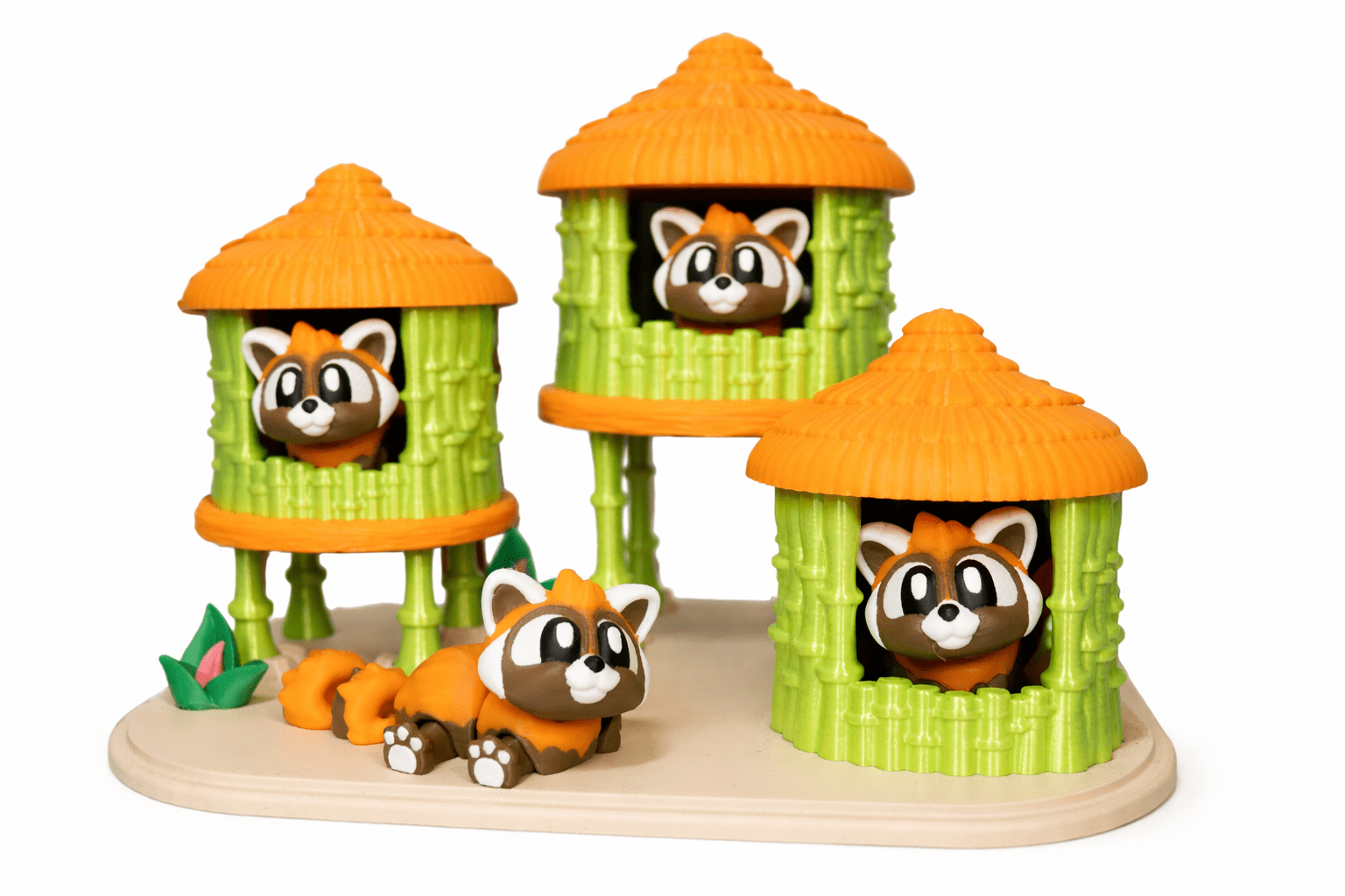 Rote Panda Spielset mit Bambushäusern – 3D Druck Tierfiguren – Spielwe ...