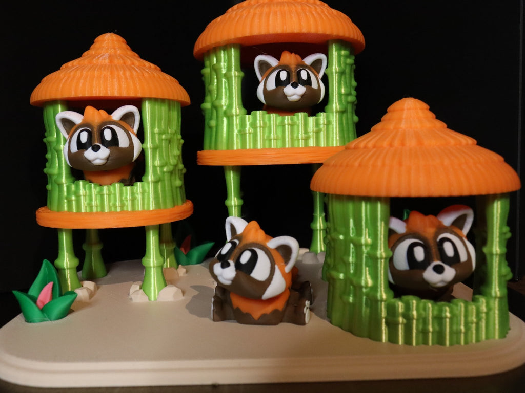 Set: Rote Pandas mit Bambushäusern - Protoplot3D