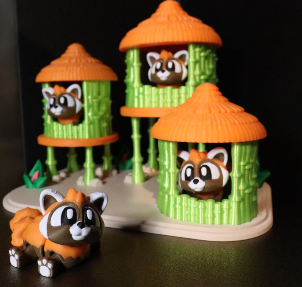 Set: Rote Pandas mit Bambushäusern - Protoplot3D