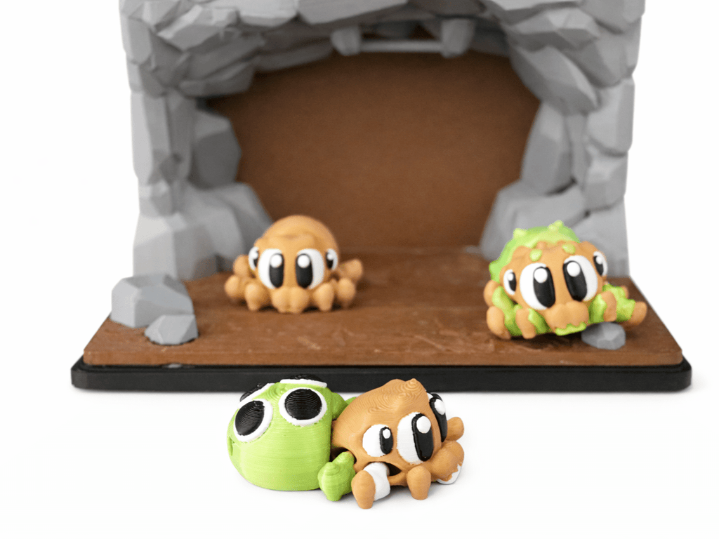 Spinnen Trio mit Höhle aus dem 3D - Druck – drei Spinnen und detailreiche Höhle für eine komplette Spielszene. - Protoplot3D