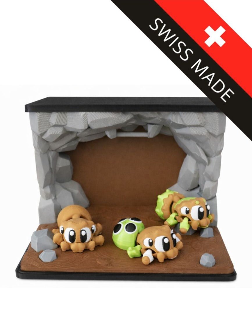 Spinnen Trio mit Höhle aus dem 3D - Druck – drei Spinnen und detailreiche Höhle für eine komplette Spielszene. - Protoplot3D