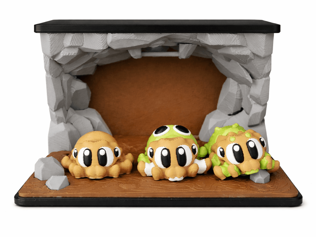 Spinnen Trio mit Höhle aus dem 3D - Druck – drei Spinnen und detailreiche Höhle für eine komplette Spielszene. - Protoplot3D
