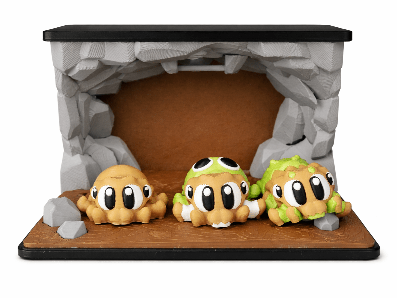 Spinnen Trio mit Höhle aus dem 3D - Druck – drei Spinnen und detailreiche Höhle für eine komplette Spielszene. - Protoplot3D