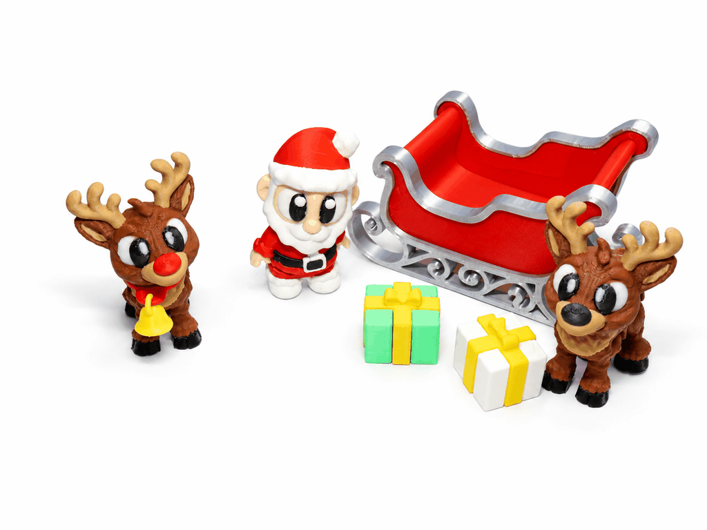 Weihnachts Spielset mit Weihnachtsmann Rentieren Schlitten und Geschenkpaketen