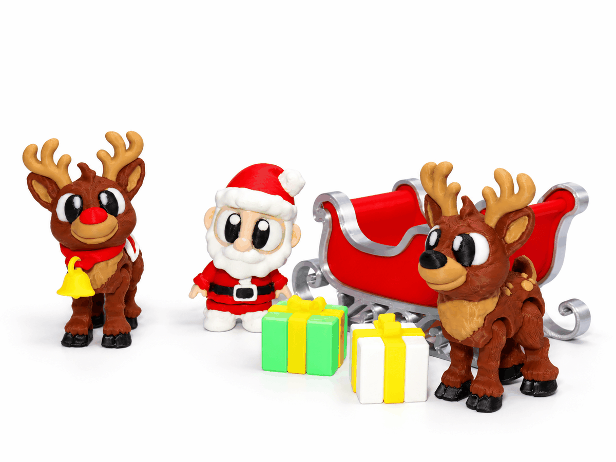 3D gedrucktes Weihnachtsschlitten Spielset mit zwei Rentierfiguren