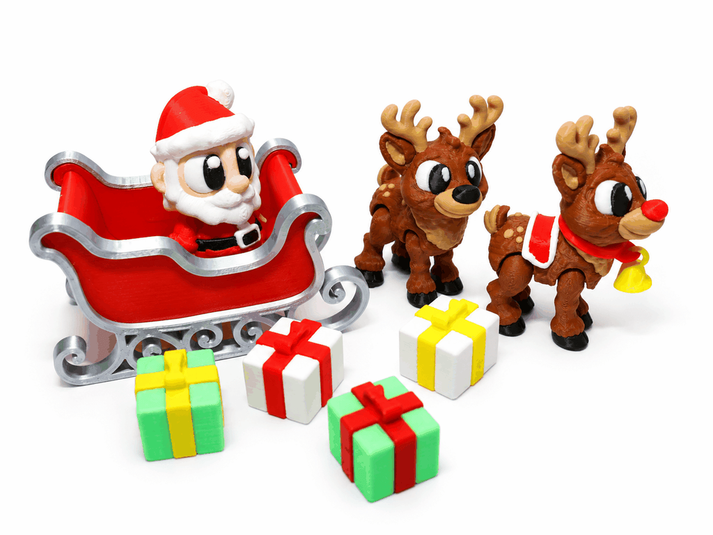 Weihnachtsschlitten Spielset mit Weihnachtsmann zwei Rentieren und Geschenken