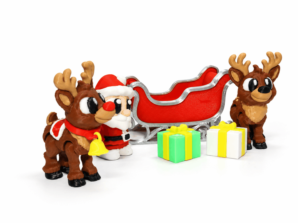 Weihnachtsschlitten Spielset mit Weihnachtsmann zwei Rentieren und Geschenken