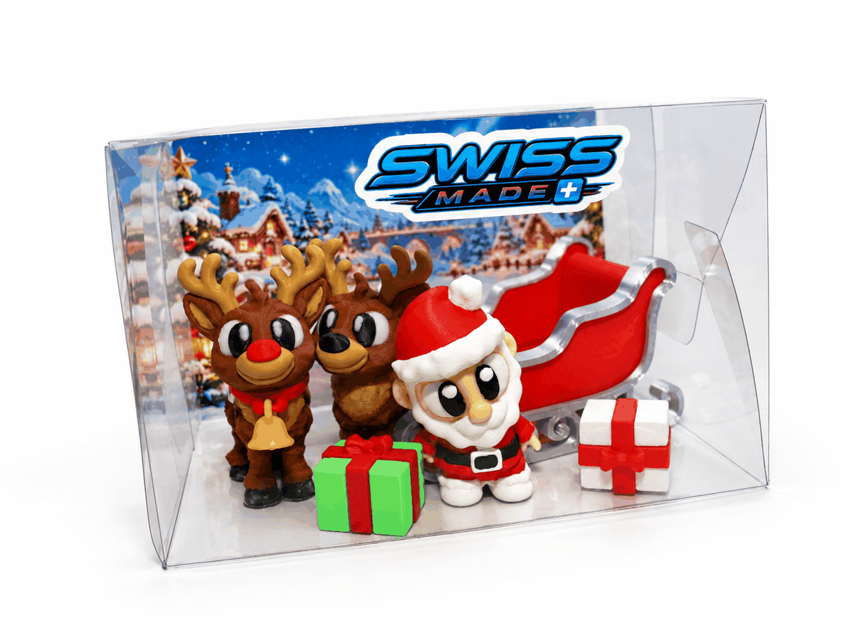 Weihnachtsschlitten Spielset | Weihnachtsmann mit 2 Rentieren - ProtoPlot3D